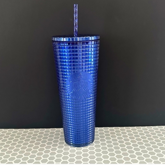 SALE!! 2 FOR $30 Starbucks Blueberry Pearl Grid Glitter Venti 24 oz Tumbler Cup - Picture 1 of 12